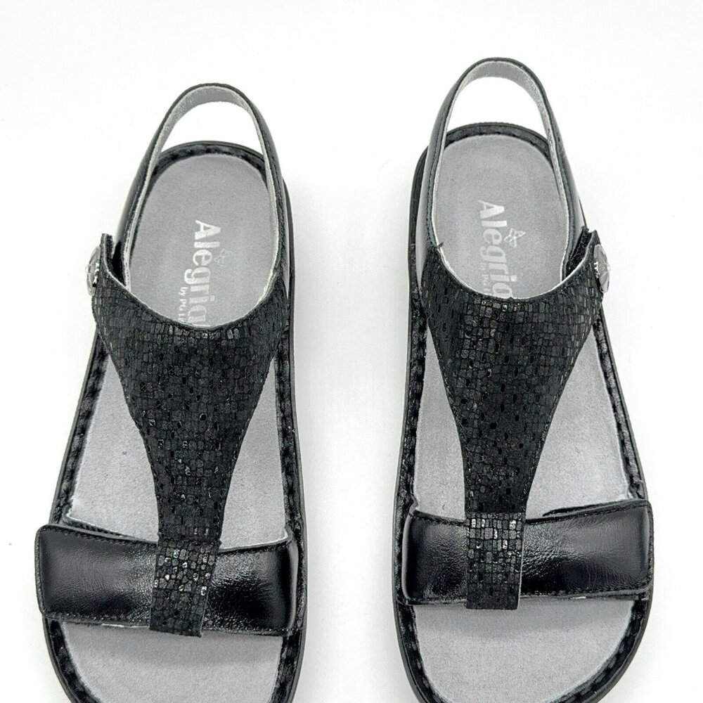 Alegria Sandals Kendra Leather T Strap Wedge Tile Me More Black Rocker US 9 EU39 - Picture 3 of 10